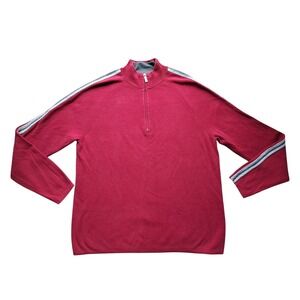 Eddie Bauer Mens XL Tall Red 1/4 Zip Cotton Sweater Striped Sleeve Pullover